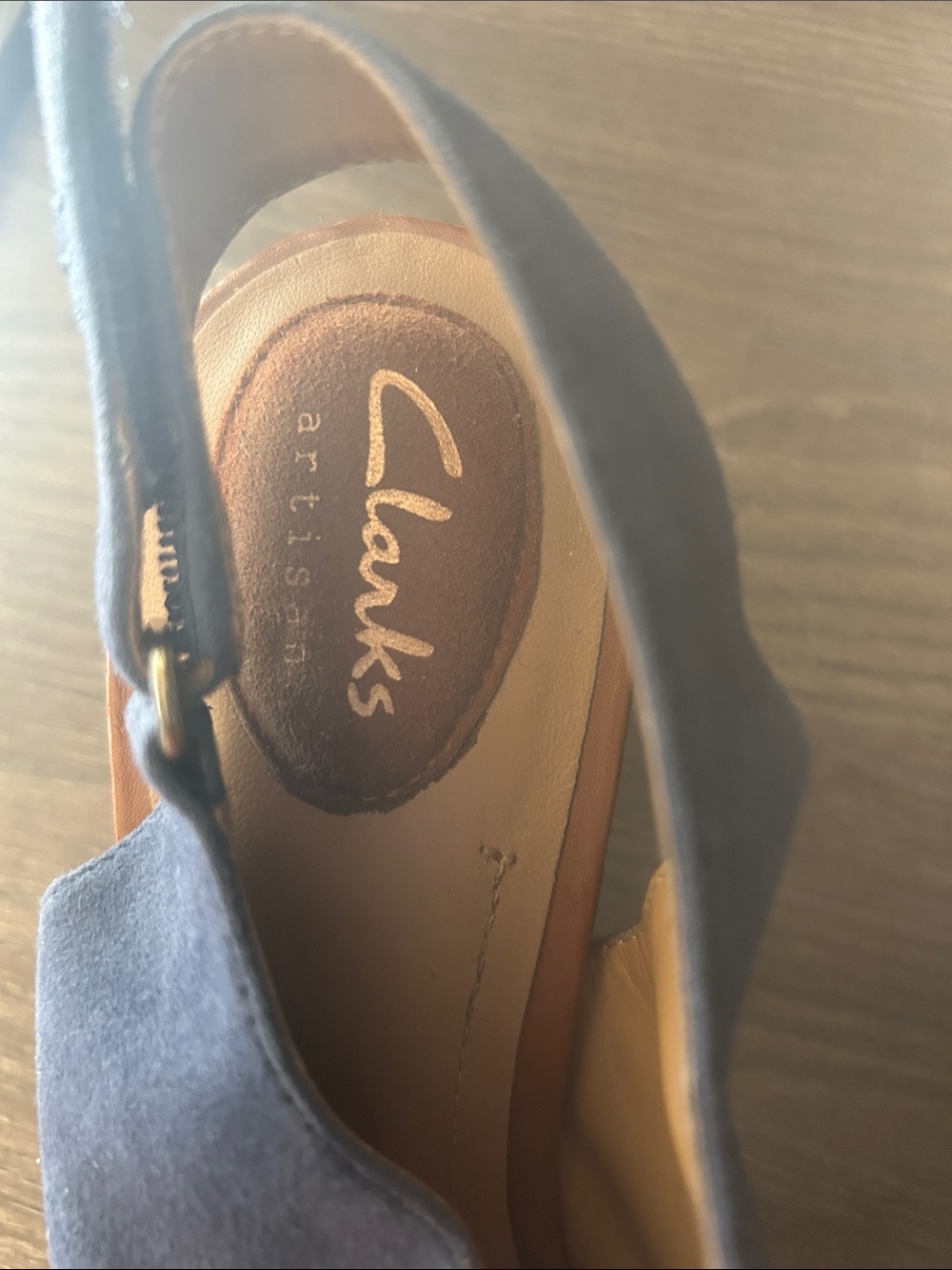 Clarks Tri-Panel Suede Slingback Sandals - Navy, Tan, Brown - Picture 2 of 5